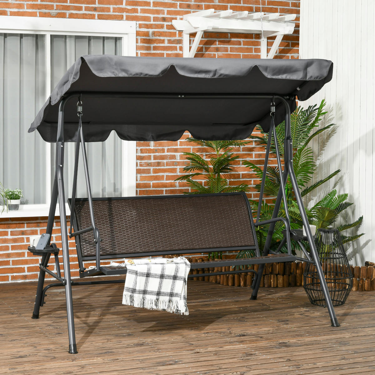 GARTENSCHAUKEL mit Rattan- und Stahlrahmen, ohne - Grau, Metall (53/14/135cm) - Vallsero