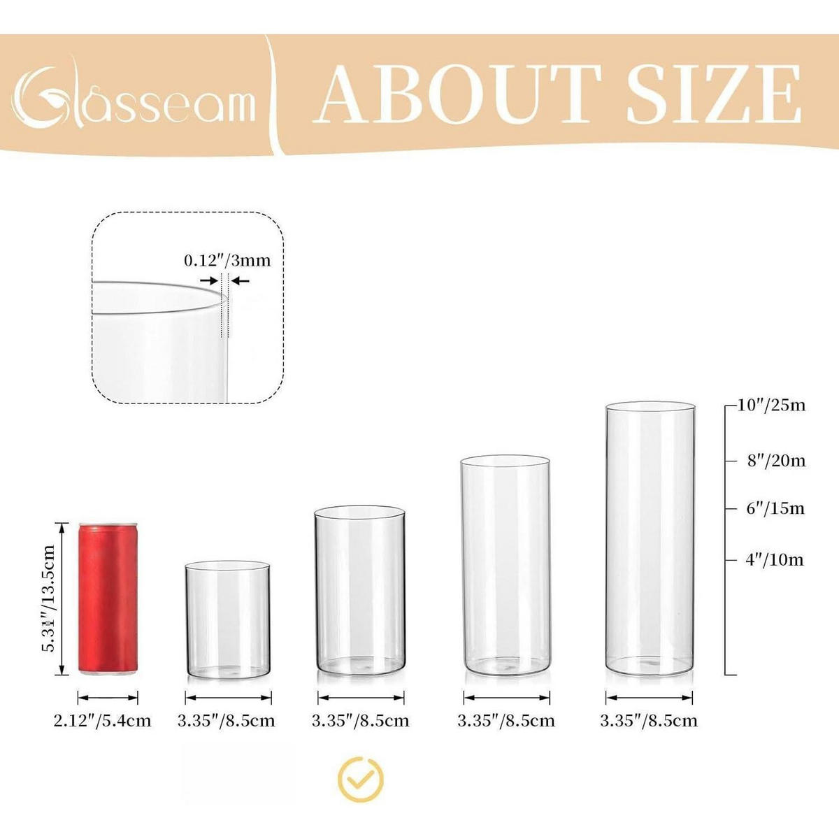 KERZENSTÄNDER 6er Set Glaszylinder 15 cm - Transparent, Glas (8.5/15/15cm)