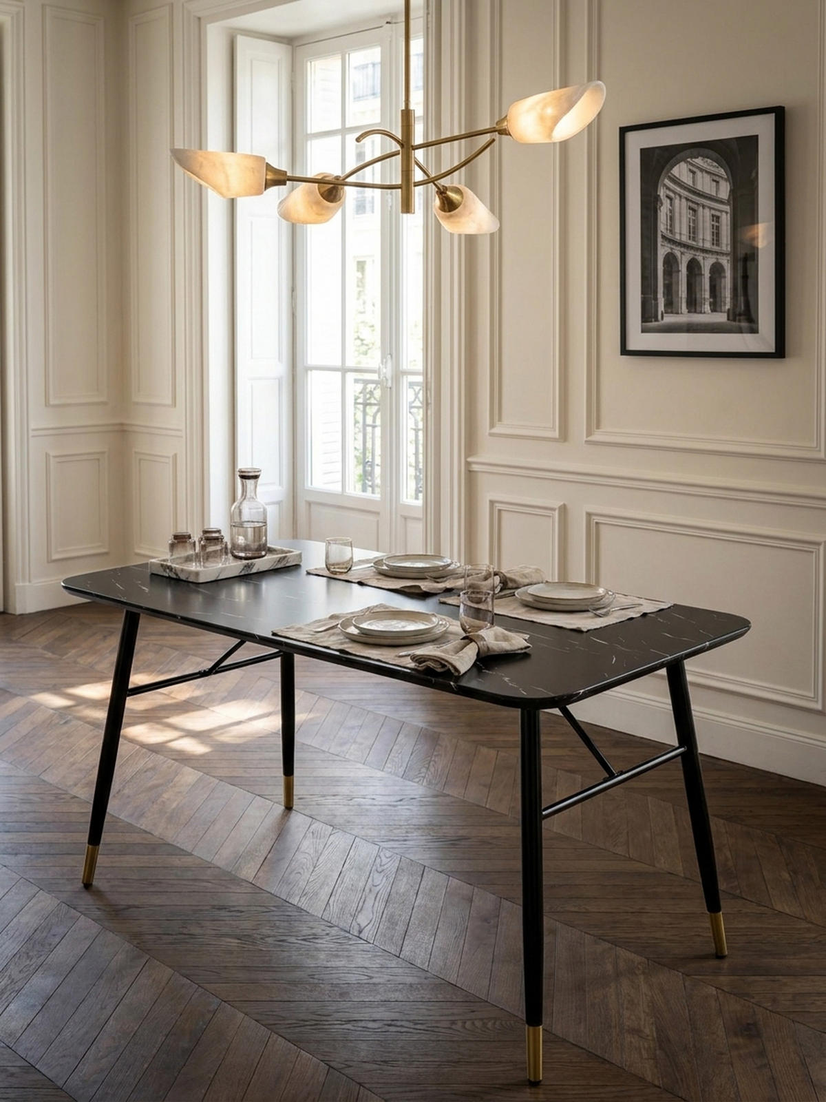ESSTISCH Marmoroptik Metall Rechteckig Modern Klein, Schwarz 120x60x76 cm - Goldfarben/Schwarz, Holzwerkstoff/Metall (60/120/76cm) - KADIMA DESIGN