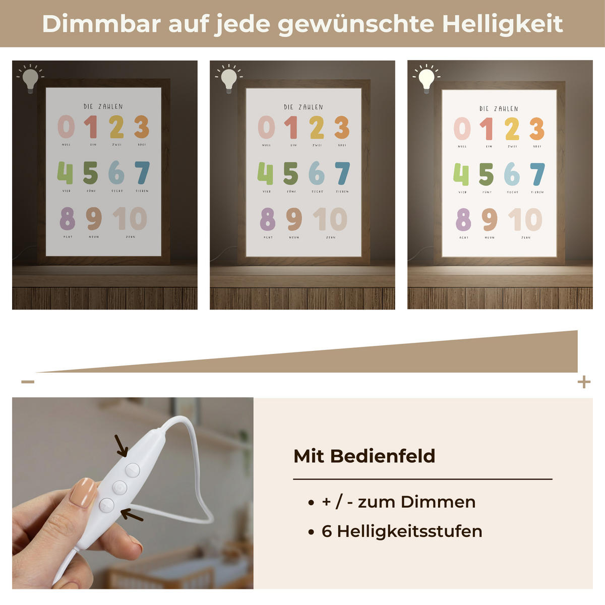 NACHTTISCHLAMPE Pädagogisch - Zählen lernen - Weiß - Farben - 1-10 20x30 cm - Weiß, Holzwerkstoff (8/20/30cm)