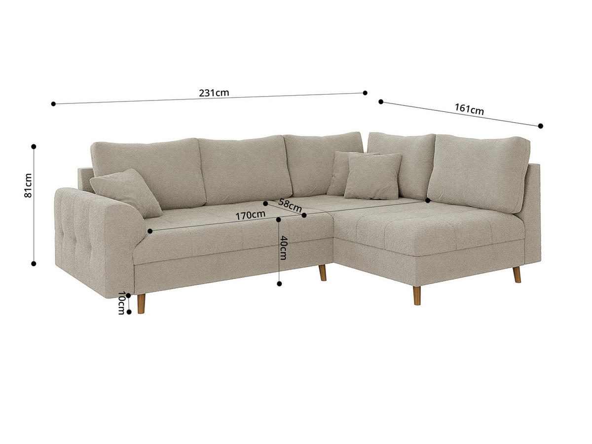 ECKSOFA inkl. Hocker Henrik Beige Boucle - Ottomane rechts - Beige/Braun, Holz/Textil (231/161cm) - S-Style Möbel