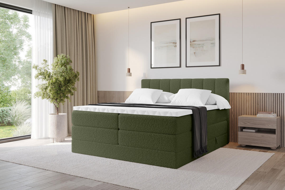BOXSPRINGOVÁ POSTEL s matrací H3/H4 - OTTA KING - 160x200 cm Zelená - zelená barva, kompozitní dřevo (160/200cm) - ALTDECOR
