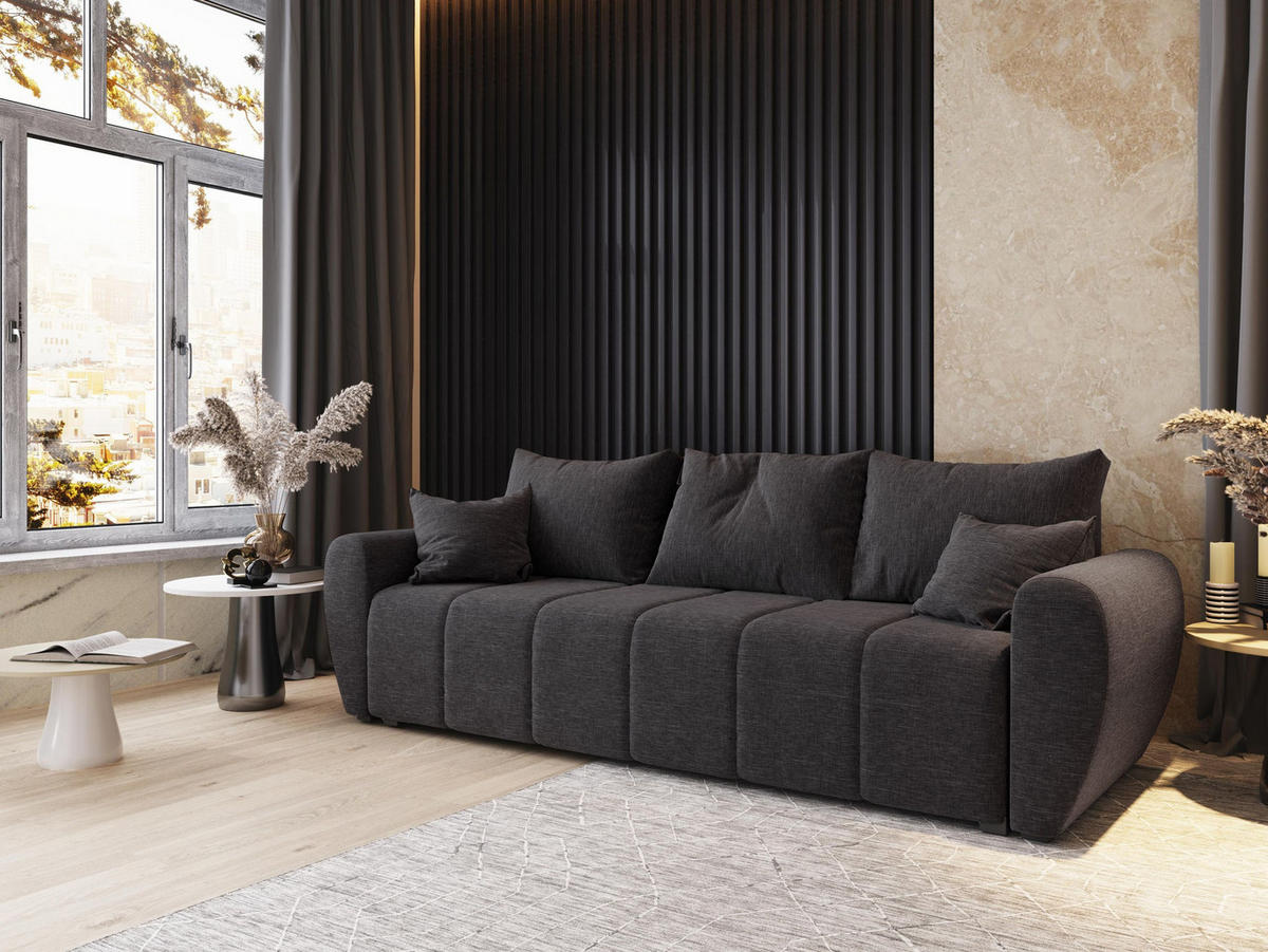 BETTSOFA MADISON Grau Dünner Stoff mit Schlaffunktion - Grau, Textil (242/82/80cm) - MASSENO