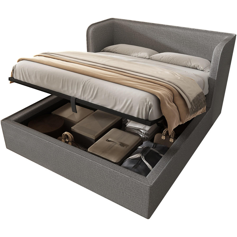 POLSTERBETT 160x200cm Doppelbett Hydraulik-Stauraum Leinen Bezug Grau - Grau, Holz - FLIEKS