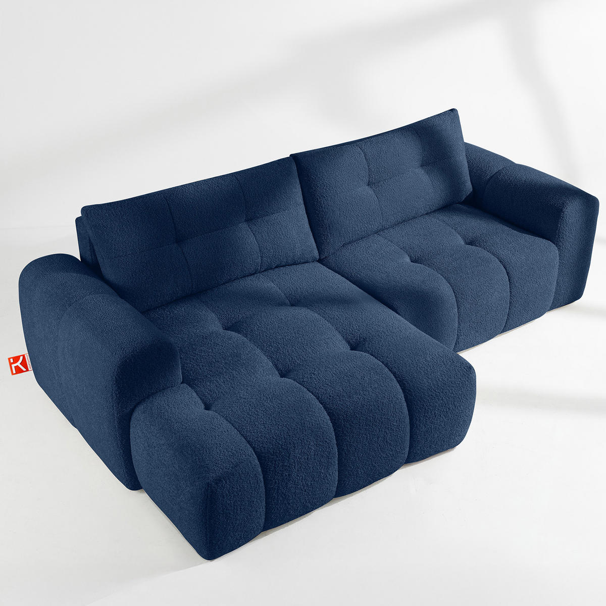 ECKSOFA MIT HOCKER RAVIA, Bouclé, Marineblau - Dunkelblau, Holz/Textil (96/50cm) - KONSIMO®