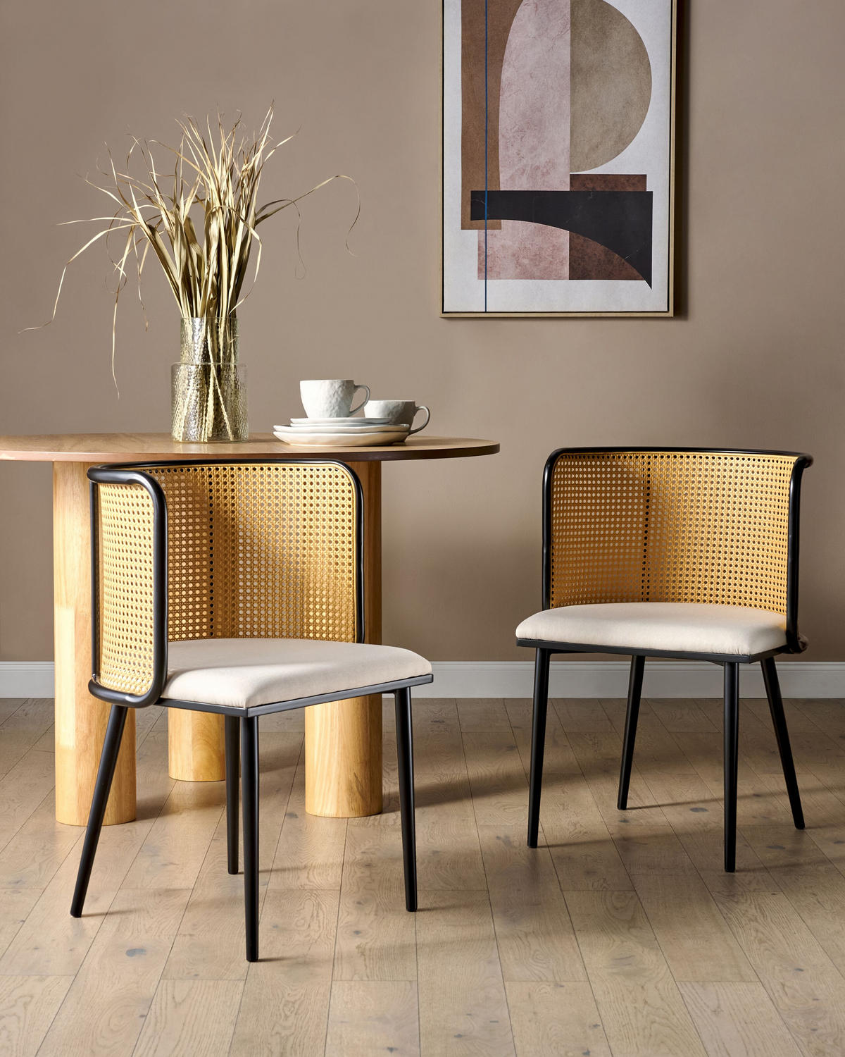 ESSZIMMERSTUHL 2er-Set Metall schwarz/beige Kobuk - Hellbraun/Beige, Metall (52/75/46cm) - Beliani
