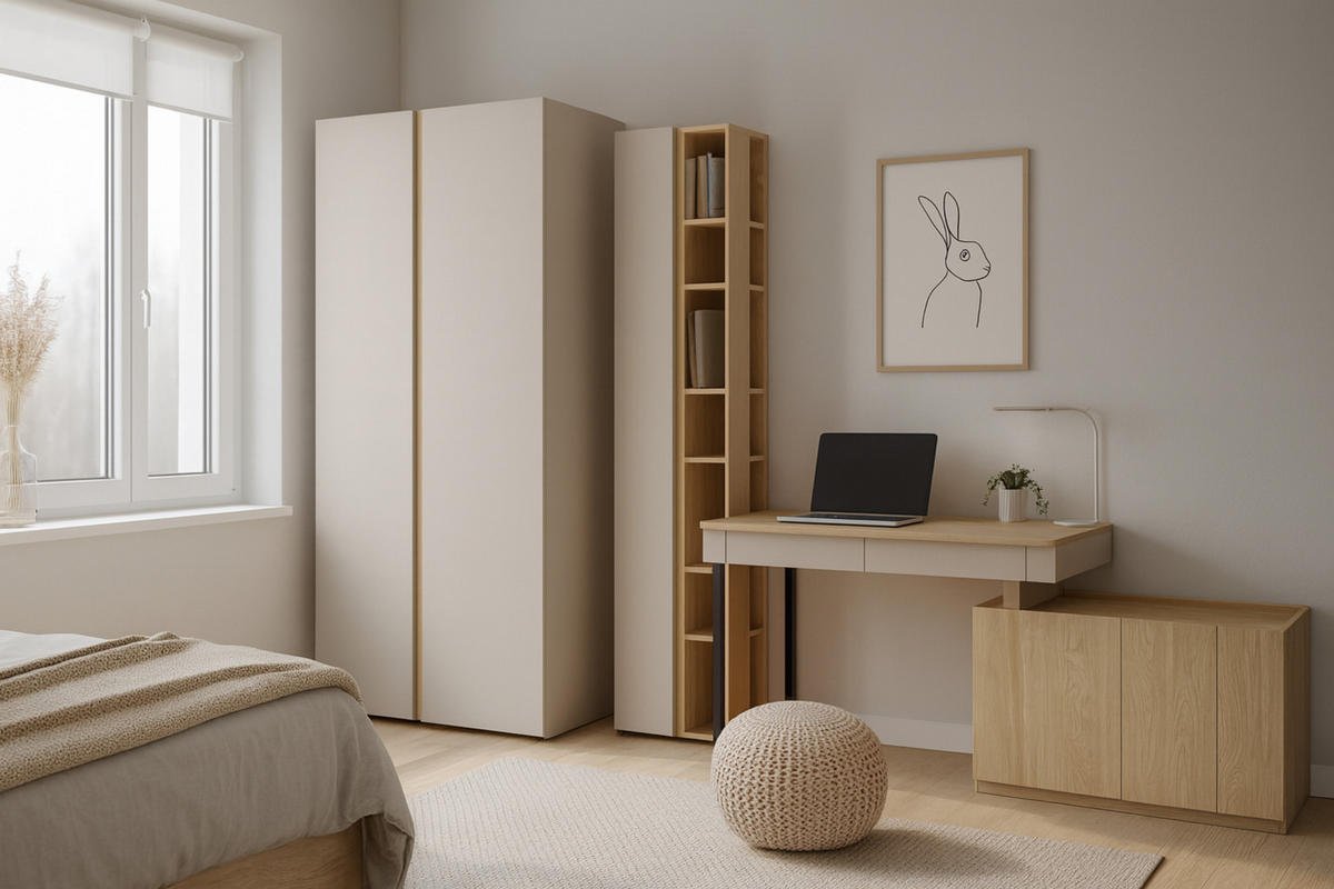 JUGENDZIMMER-SET LIBU AA 3-teilig in Sandbeige / Geölte Eiche - Eichefarben/Beige, Holzwerkstoff (373/195/63cm) - Deine Möbel 24