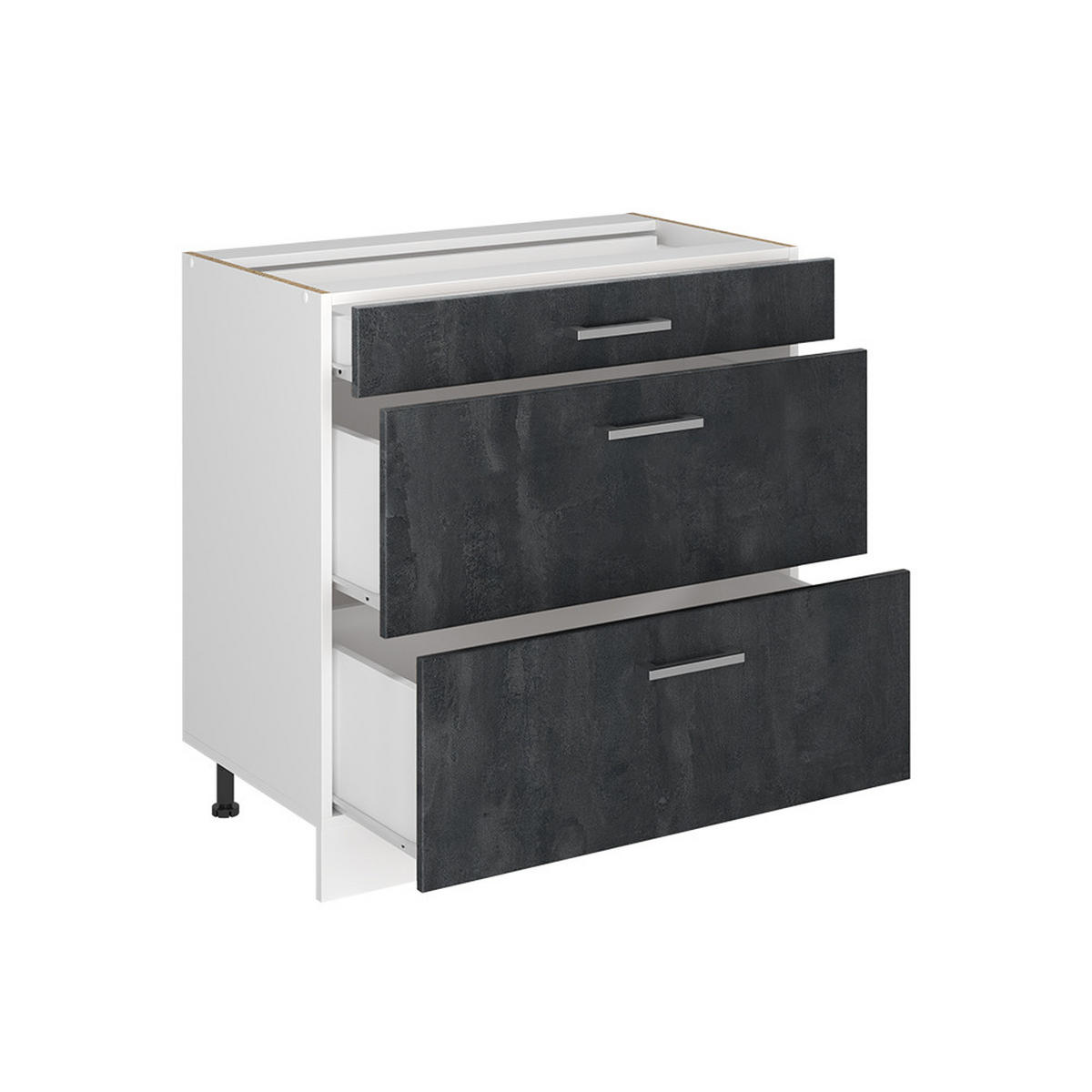 KÜCHENUNTERSCHRANK R-Line, Schwarz Beton/Weiß, 80 cm mit 3 Schubladen Arbeitsplatte Anthrazit - Schwarz/Weiß, Holzwerkstoff (80/81.6/60cm) - Vicco