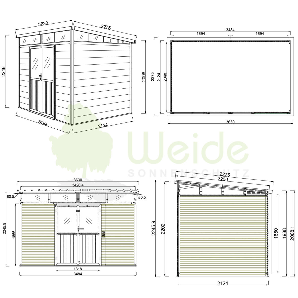WEIDE Aluminium & WPC Gartenhaus 338/218/226 cm Anthrazit - Anthrazit, Metall (338/226/218cm) - WEIDE