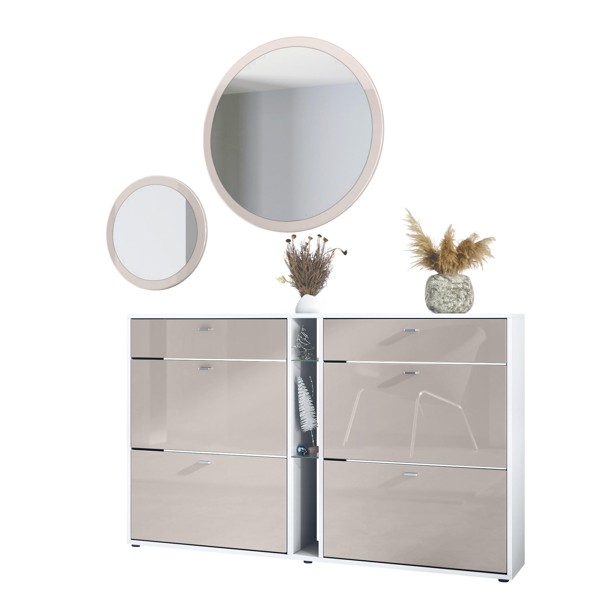 GARDEROBE Florence Sandgrau Hochglanz - Sandfarben, Holzwerkstoff (155.5/200/28cm) - Vladon