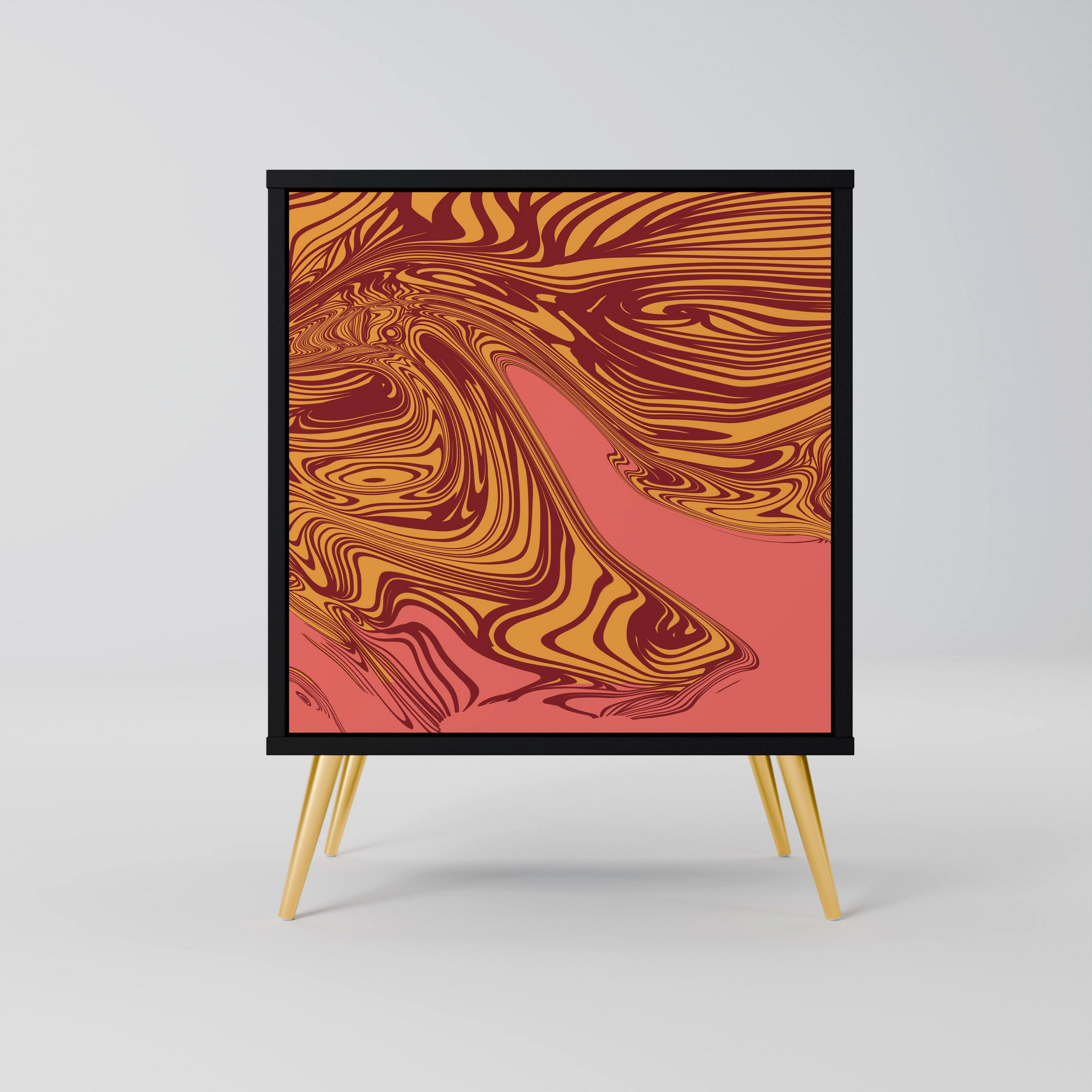 SIDEBOARD FLOATING THOUGHTS, Schwarz, 57,5x42x75,5 cm, Goldfarbene Metallfüße - Goldfarben/Multicolor, Holzwerkstoff/Metall (57.5/75.5/42cm) - SpaceRebels