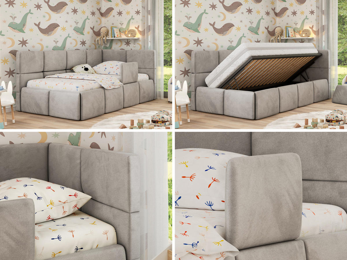 DĚTSKÁ POSTEL ARVO ALTA 90/200 - Světle šedá Samet - Pravá - světle šedá, textil (90/200cm) - MKS