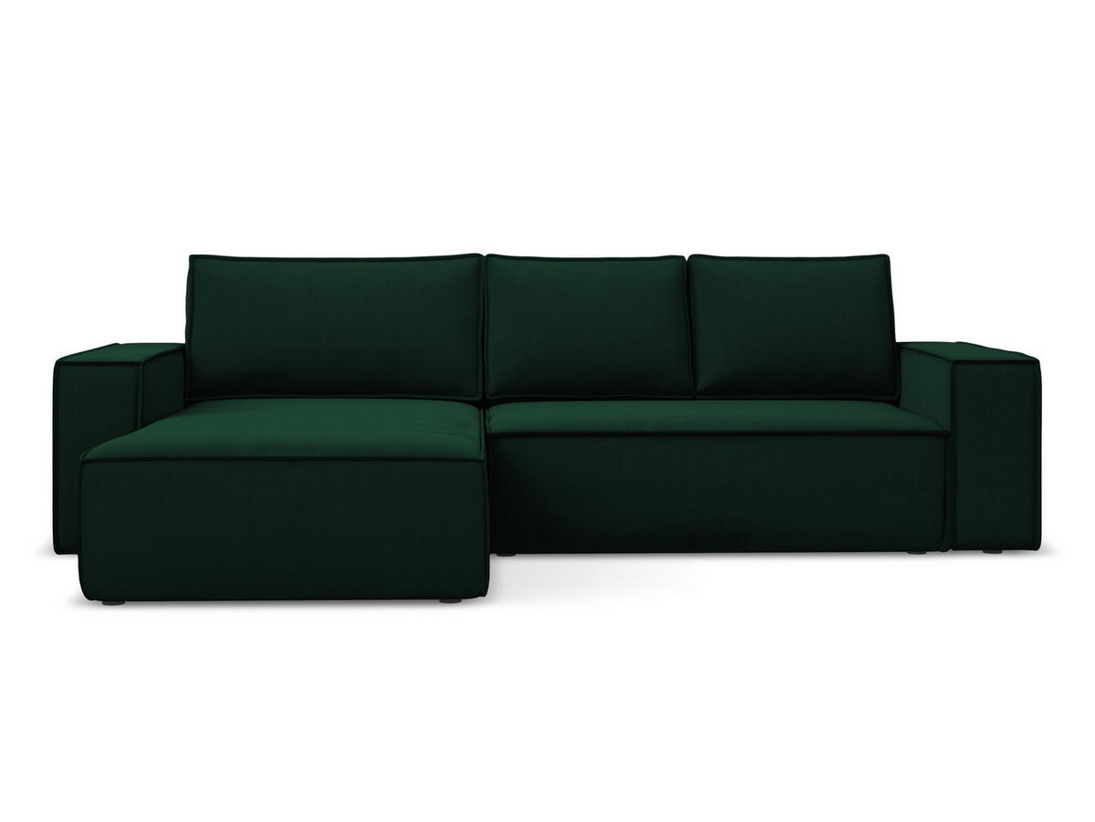 ECKSOFA mit Schlaffunktion Samt Stoff Grün - Dunkelgrün/Schwarz, Kunststoff/Textil (185/290cm) - Makamii