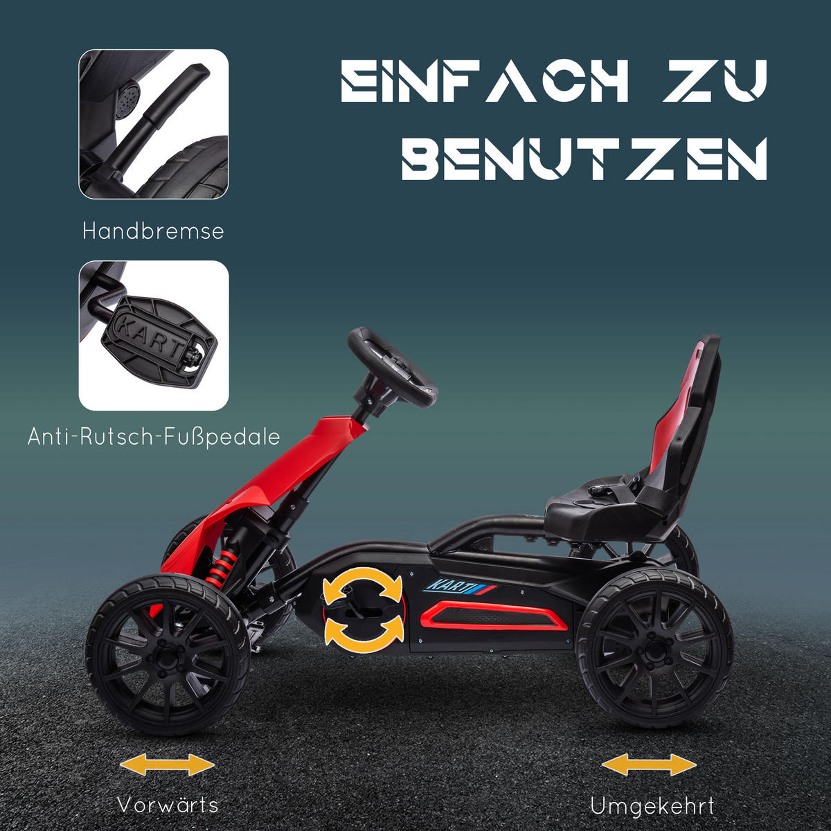 KINDER GO KART TRETAUTO, Blau/Rot, Metall+ Kunststoff - Rot, Metall (100/58/58.5cm) - HOMCOM