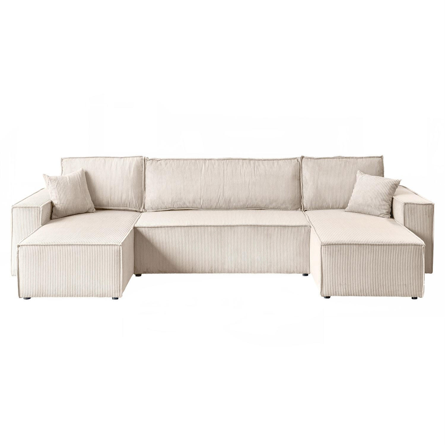 WOHNLANDSCHAFT Gepolstertes CARLO U Cord mit Schlaffunktion und Bettkasten, Poso 100 - Ecru, Textil (315/83/143cm) - Lookway