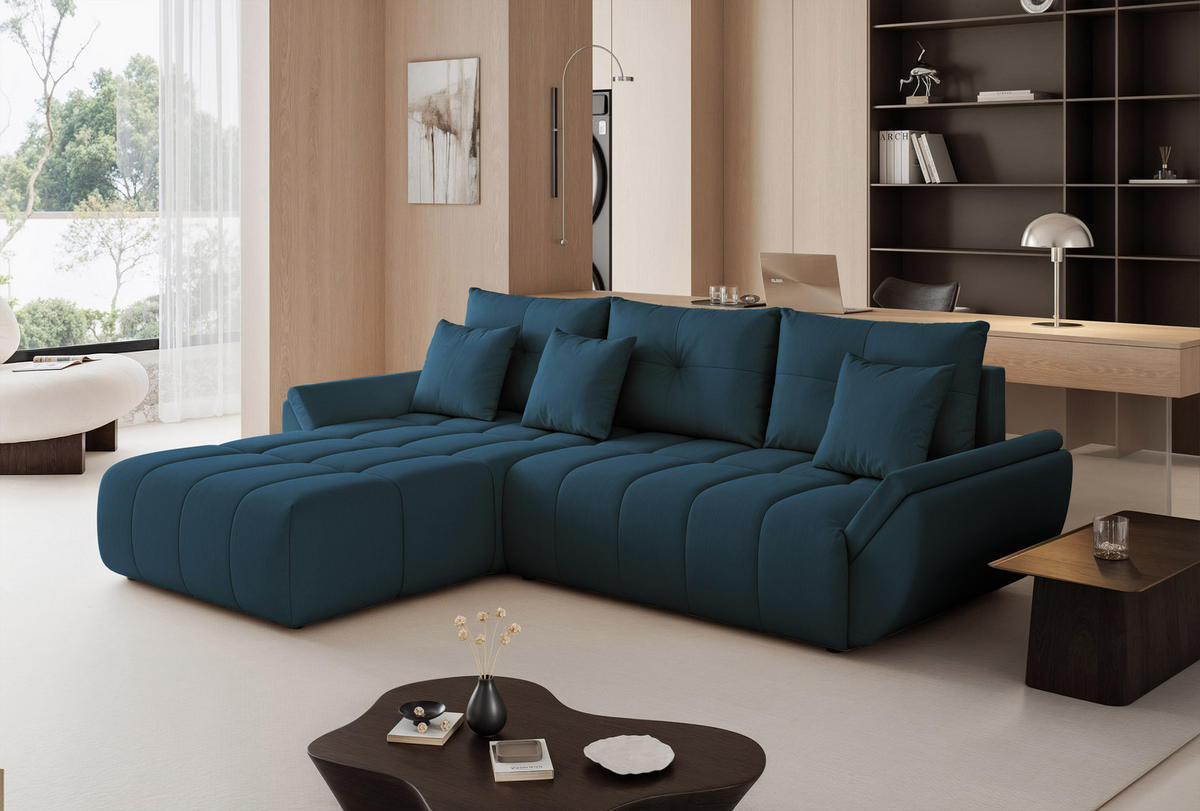 ECKSOFA ARO mit Schlaffunktion und Bettkasten Marineblau - Dunkelblau, Holzwerkstoff/Kunststoff (280/190cm) - Idohome