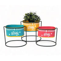 BLUMENHOCKER mit Topf Metall Stehend Mehrfarbig Oval 3er Set - Orange, Metall (30/24/21cm) - DanDiBo