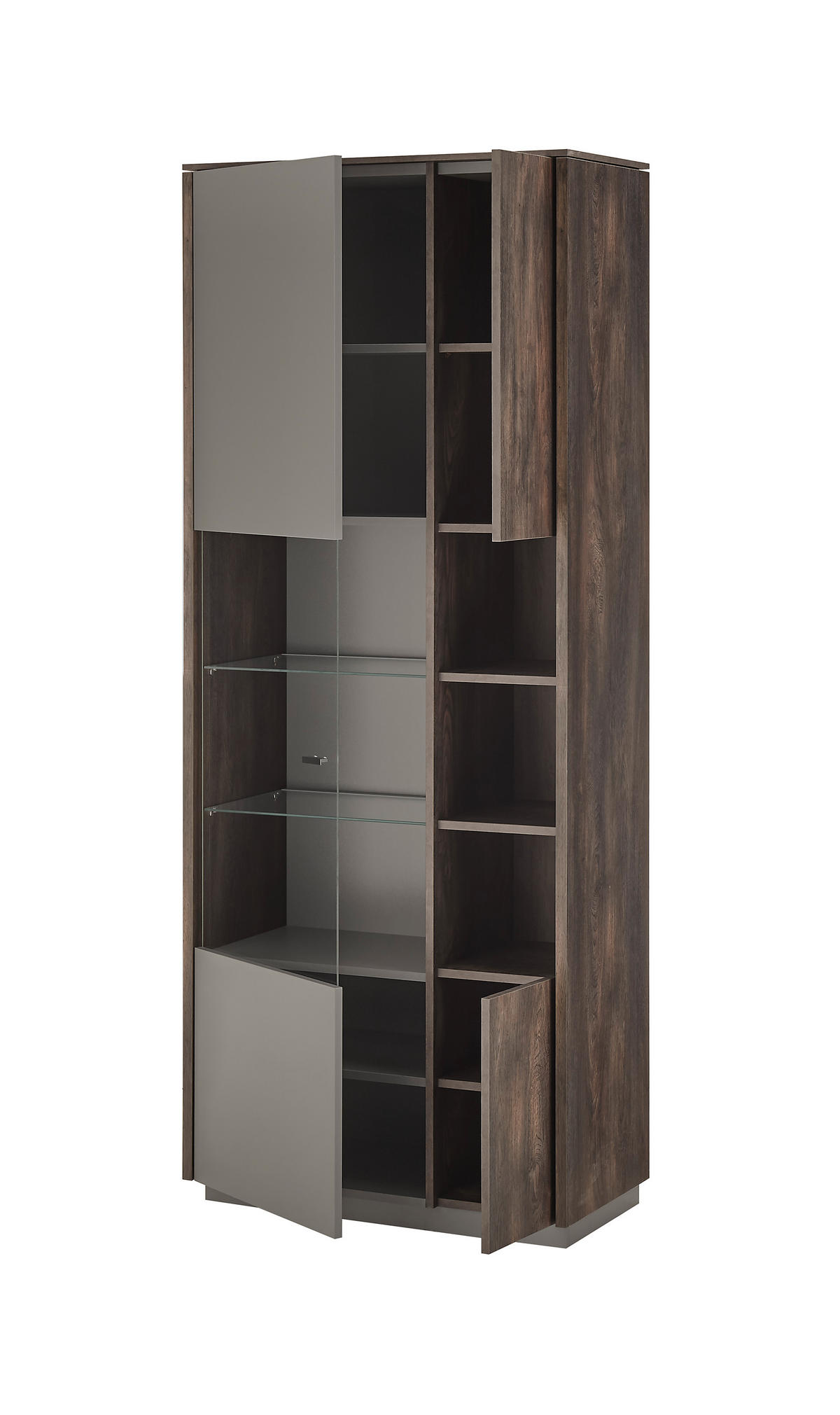 VITRINE M18 Thermo Oak & Anthrazit 80/200/40 cm hoch breit - Graubraun, Holzwerkstoff (80/200/40cm) - Livojo