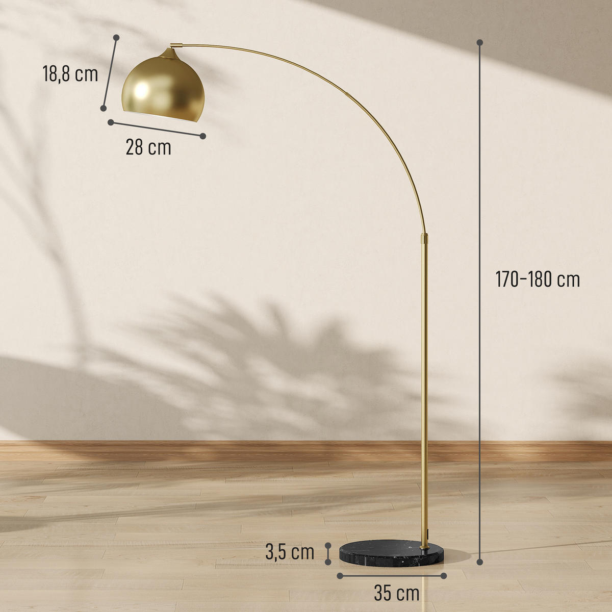 STEHLAMPE aus Metall im Goldton - Goldfarben, Metall (115/30/180cm) - HOMCOM