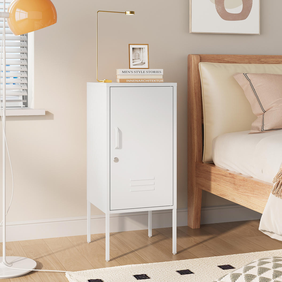 NOČNÍ SKŘÍŇ Hausjärvi - bílá, kov (35/82/35cm) - [en.casa]
