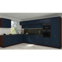 L-FORM KÜCHENZEILE Salo 18-tlg Lava / Indigo Matt 387,2 / 266,7 / 207cm - Blum Teilauszug - Dunkelgrau/Dunkelblau, Holzwerkstoff/Metall (387.2/207/266.7cm) - Feldmann-Wohnen