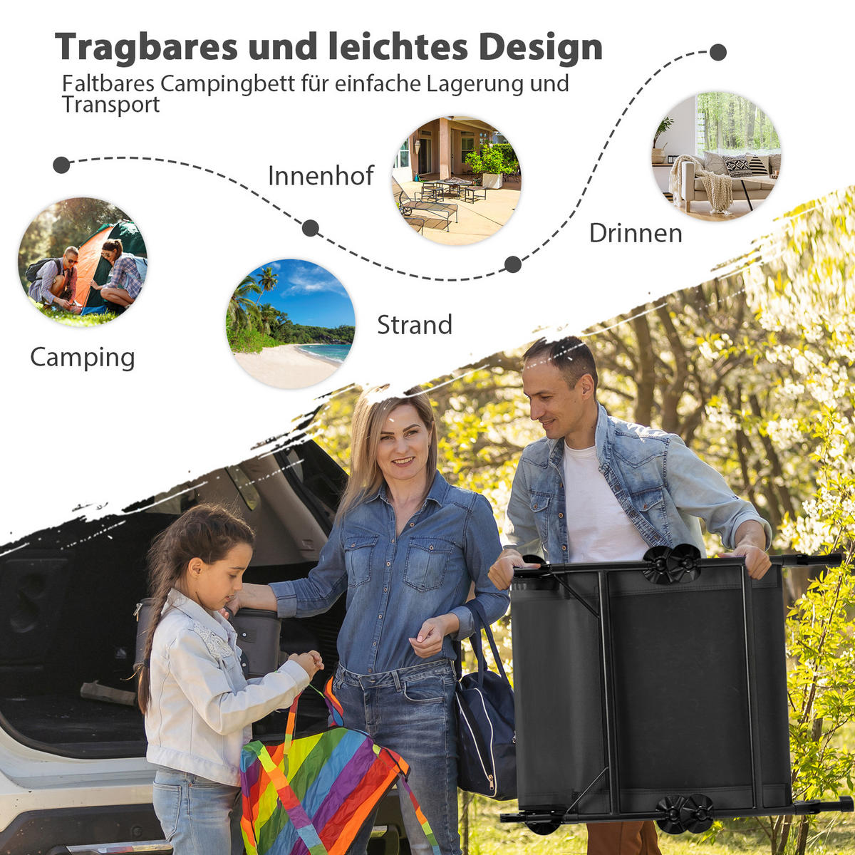 CAMPINGSÄNG med avtagbar madrass grå - Grå, Metall - COSTWAY