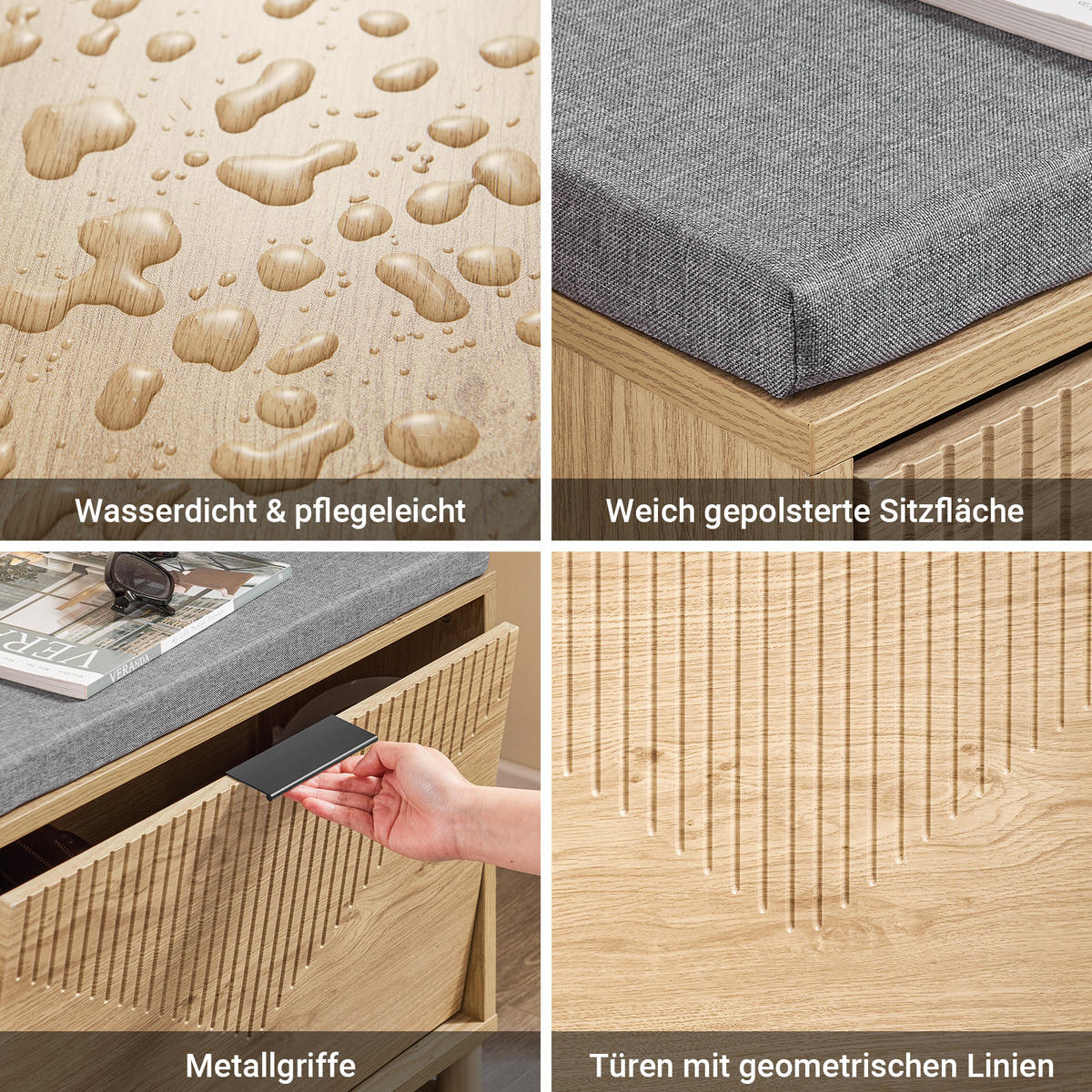 SCHUHBANK mit Sitzfläche, Natur+Grau - Naturfarben, Holzwerkstoff (60/50/24cm) - SoBuy