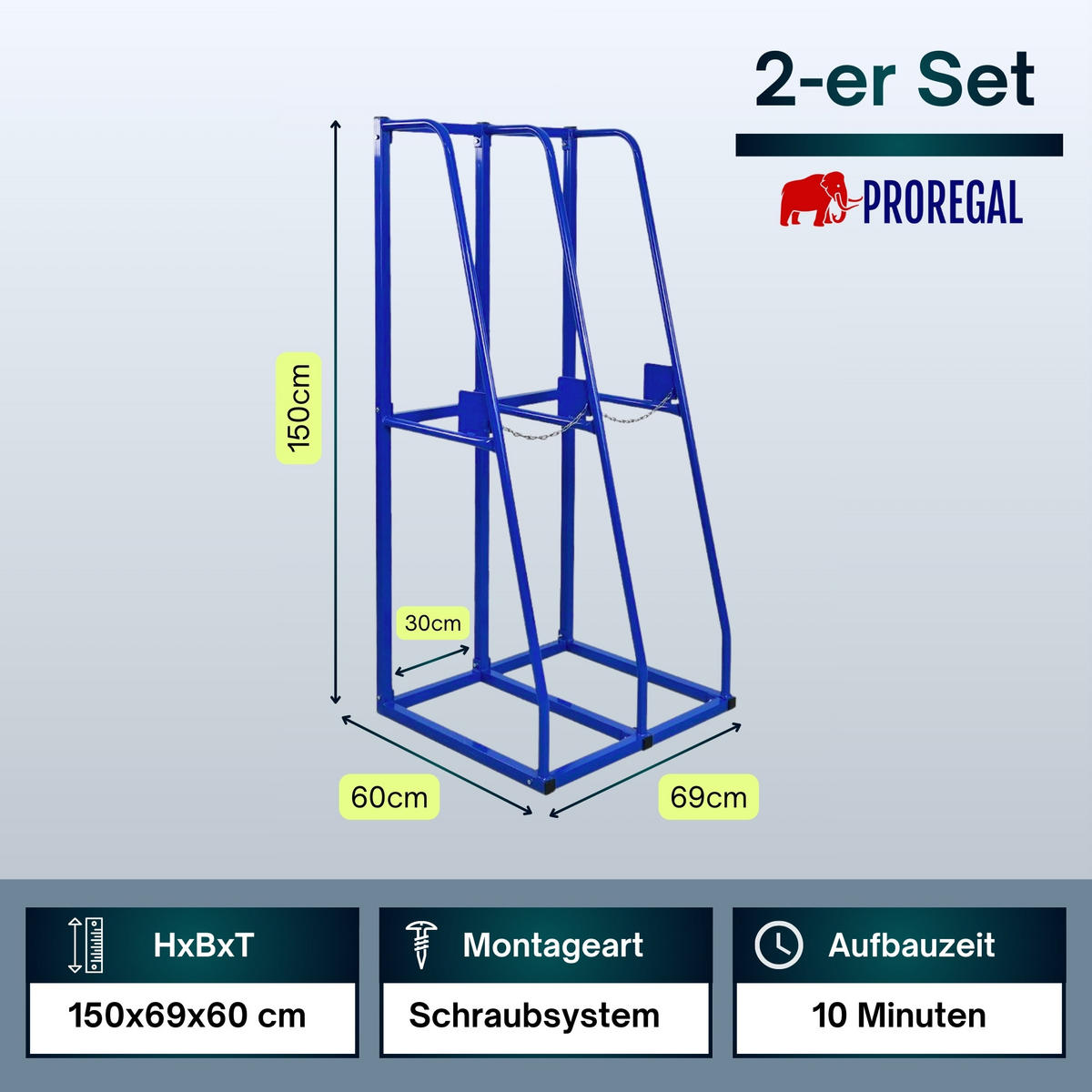 VERTIKALREGAL Rhino Komplettregal HxBxT 150x69x60cm Blau - Blau, Metall (69/150/60cm) - PROREGAL