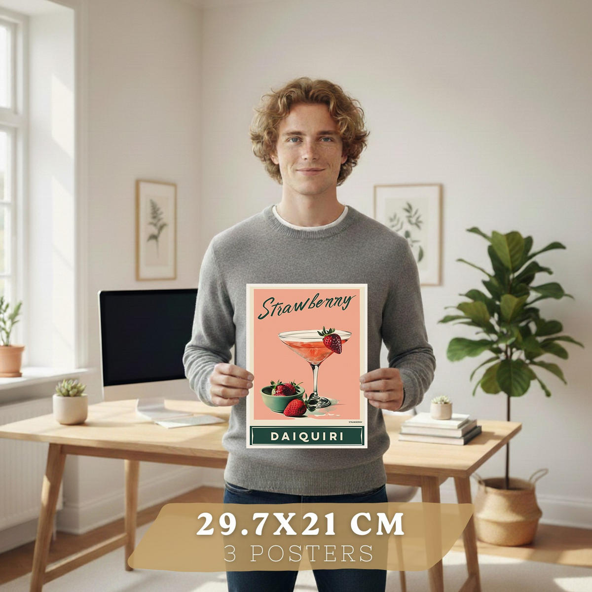 PLAKAT Sada 3 Koktejly A4 Bílý rám - bílá, papír (29.7/1/21cm) - Nacnic
