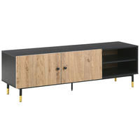TV-MÖBEL Schwarz, Hellbraun, Gold ABILEN 40/150/48 cm - Schwarz, Holzwerkstoff (150/48/40cm) - Beliani