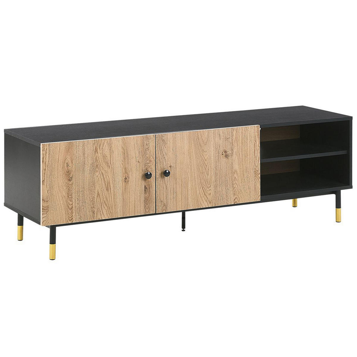 TV-MÖBEL Schwarz, Hellbraun, Gold ABILEN 40/150/48 cm - Schwarz, Holzwerkstoff (150/48/40cm) - Beliani