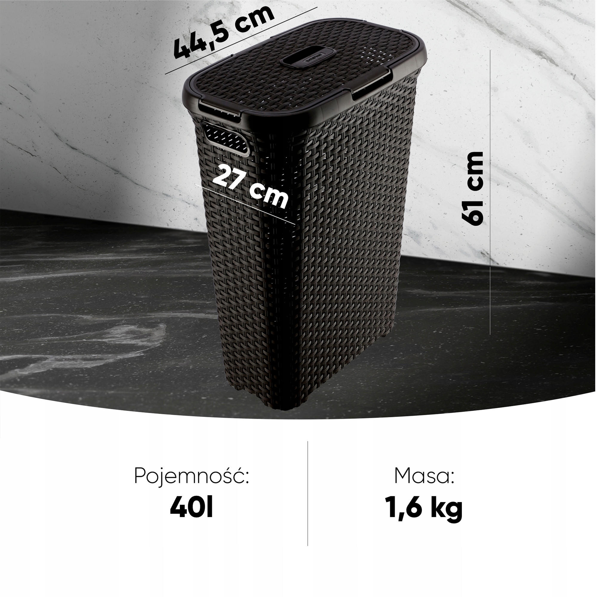 WÄSCHEKORB mit Deckel 40L - Braun, Kunststoff (45/61cm) - KADAX