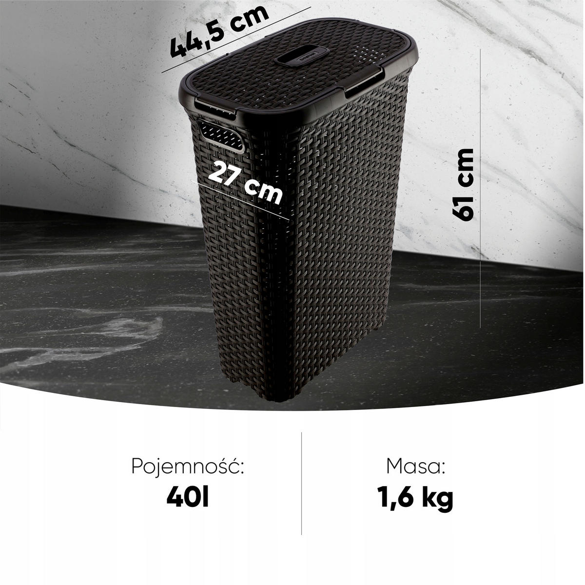 WÄSCHEKORB mit Deckel 40L - Braun, Kunststoff (45/61cm) - KADAX