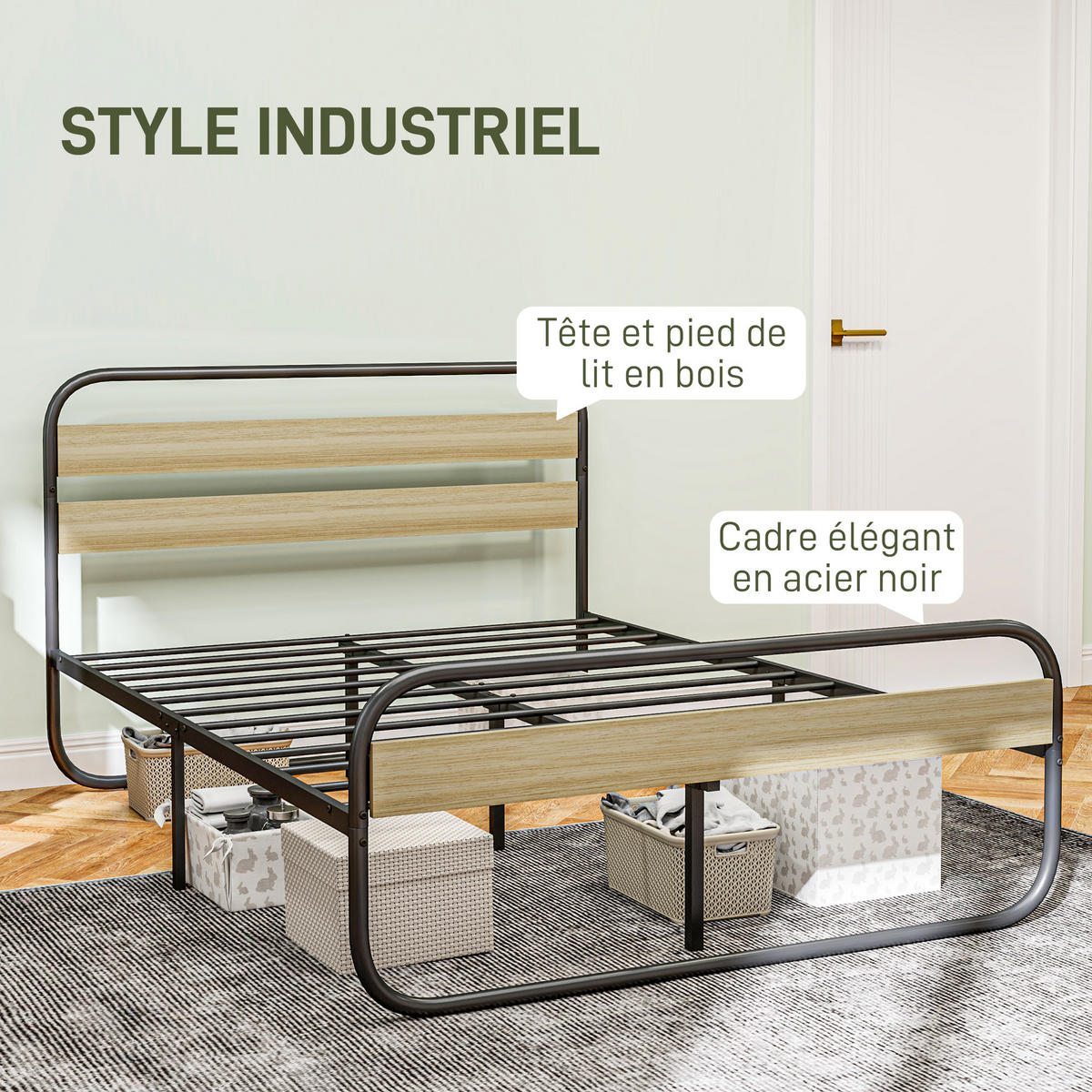 BETT 140x190 cm DE-14574 mit Kopfteil & Lattenrost Holzoptik - Eichefarben, Metall (140/190cm) - ComfortXL