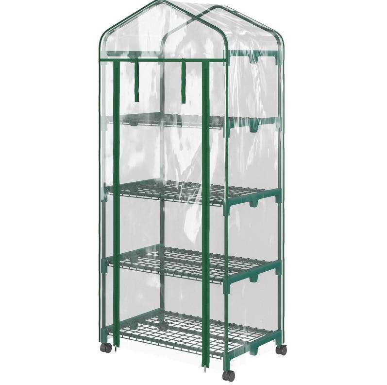 GEWÄCHSHAUS 69/50/165 cm transparent mit 4 Regalböden - Transparent, Metall (50/165/69cm) - Flora Grace