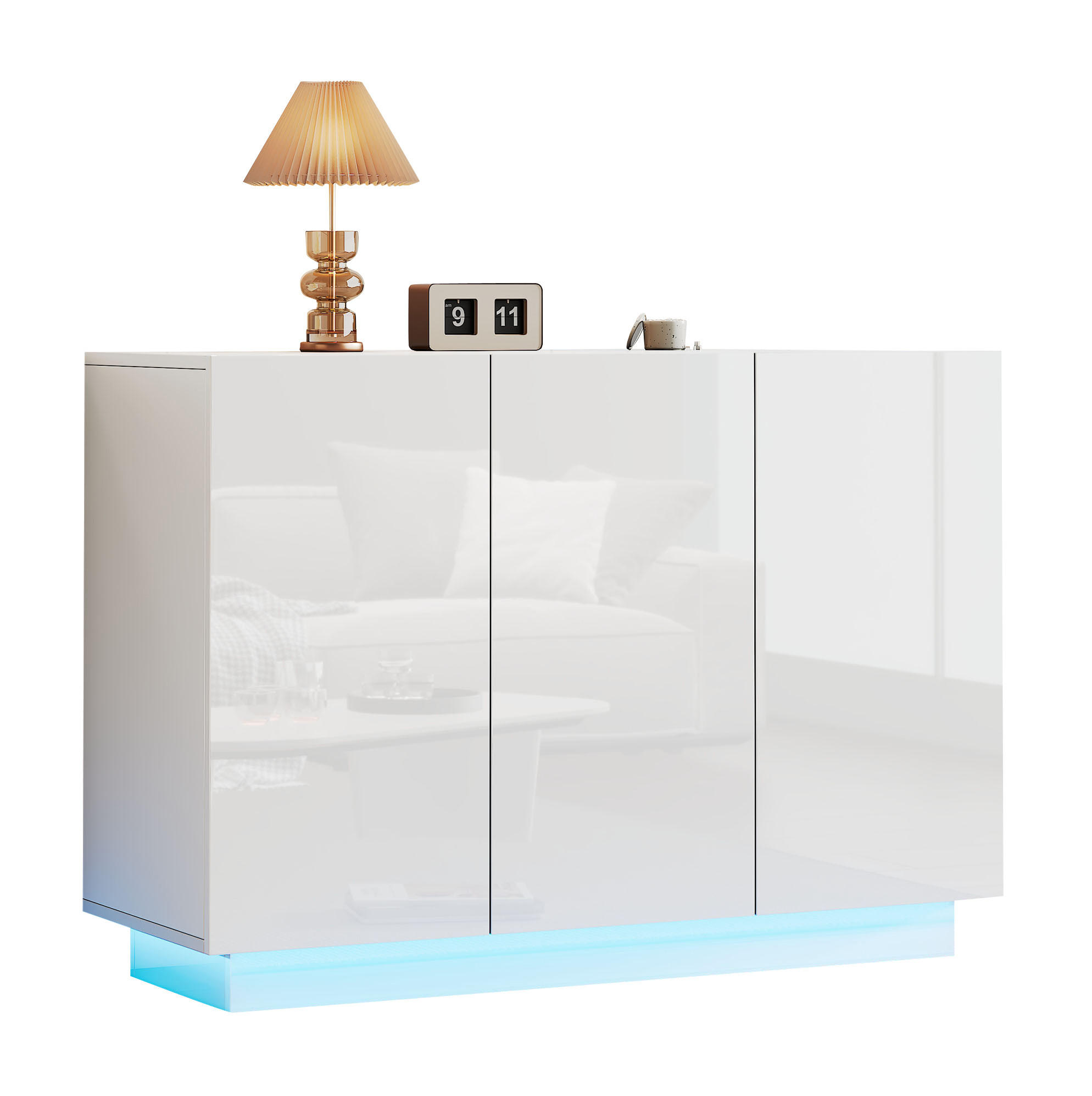 SIDEBOARD 120/40/75 cm Weiß aus Spanplatte mit LED-Beleuchtung - Weiß, Holzwerkstoff (40/75/120cm) - OKMYHOME
