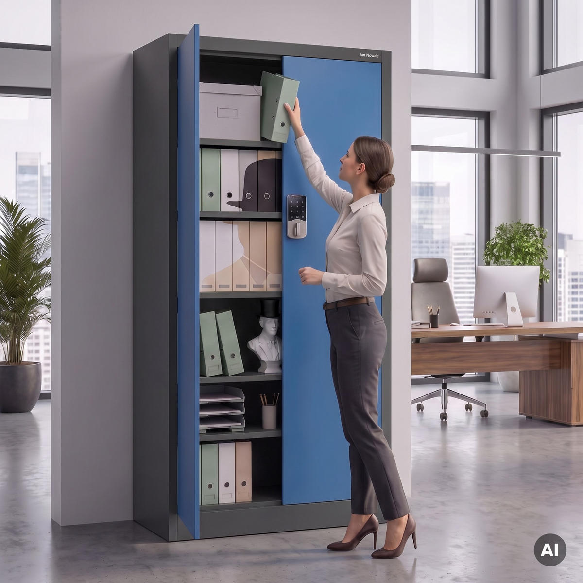 BÜROSCHRANK mit Zahlenschloss DANIEL 185x90x40 cm - Blau/Anthrazit, Metall (90/185/40cm) - Jan Nowak