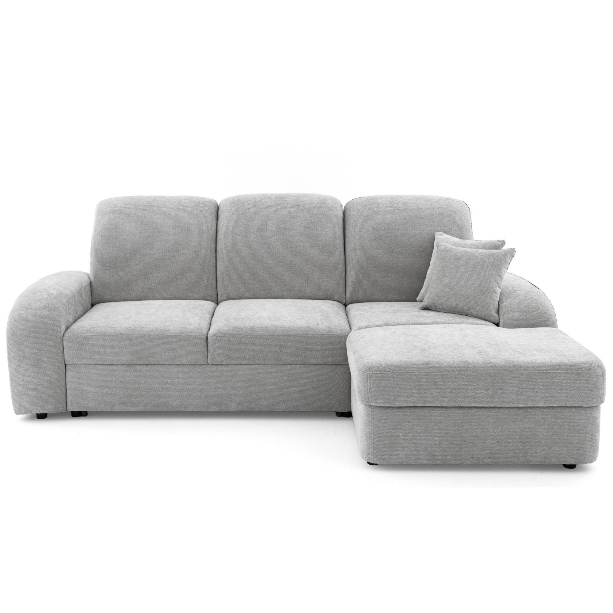 ECKSOFA VIBE S Rechts mit Schlaffunktion 130x202 Chenille Hellgrau - Hellgrau/Schwarz, Holz/Kunststoff (156/255cm) - Muffo