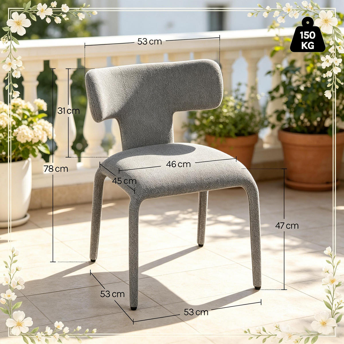 STUHL-SET DE-36171 2 Stück mit Leinenbezug Grau - Grau, Metall (53/78/53cm) - ComfortXL