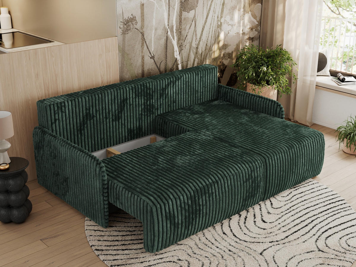 ECKSCHLAFSOFA ARPA L Grün Cord - rechts - Schwarz/Grün, Kunststoff/Textil (150/198cm) - MKS