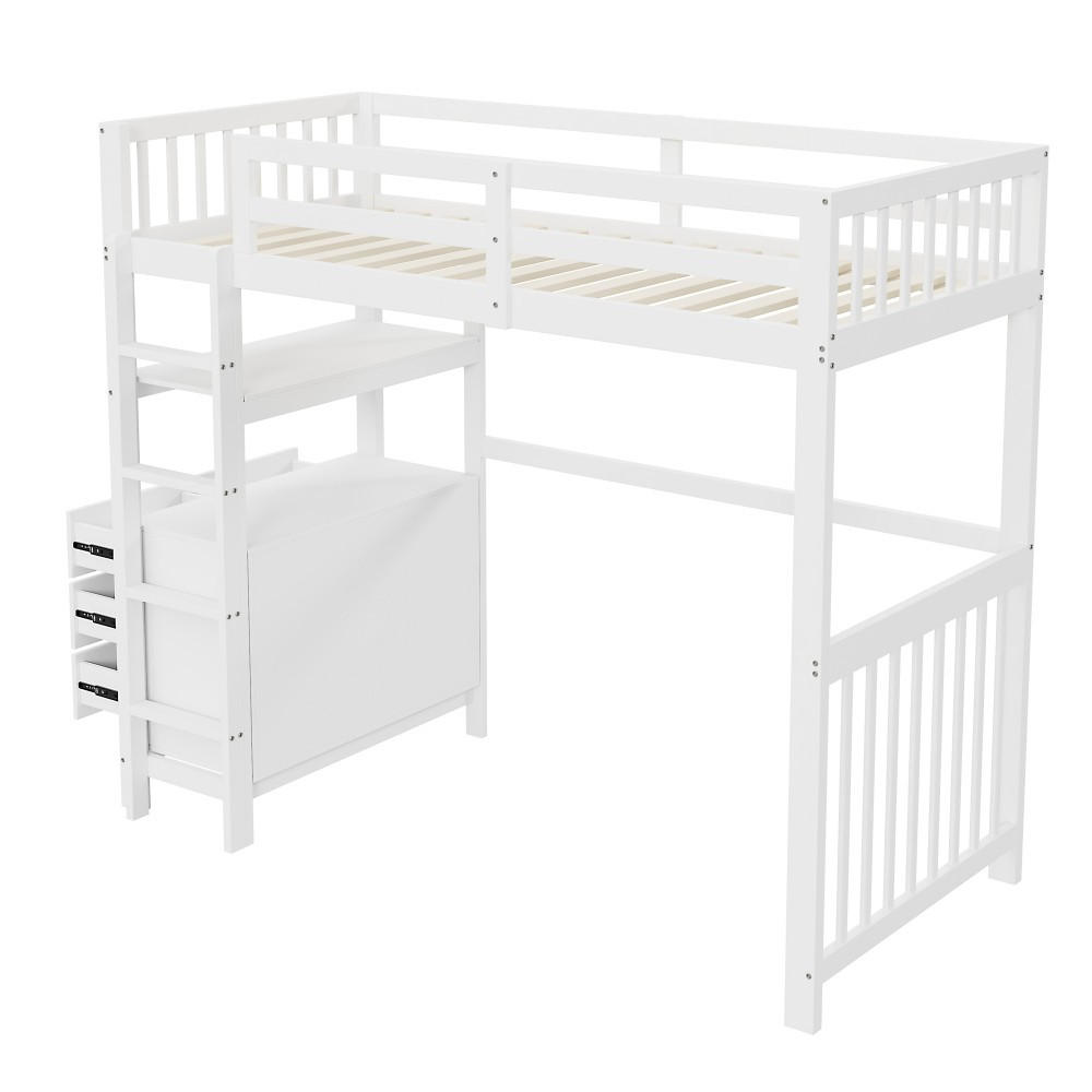 HOCHBETT 90 x 200cm mit Schubladen und Regale in Weiß - Weiß, Holz (90/200cm) - KOMHTOM