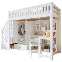 HOCHBETT 90/200 cm in Weiß – mit Schreibtisch, Kleiderschrank und Stauraum - Weiß, Holz (90/200cm) - BEAOK