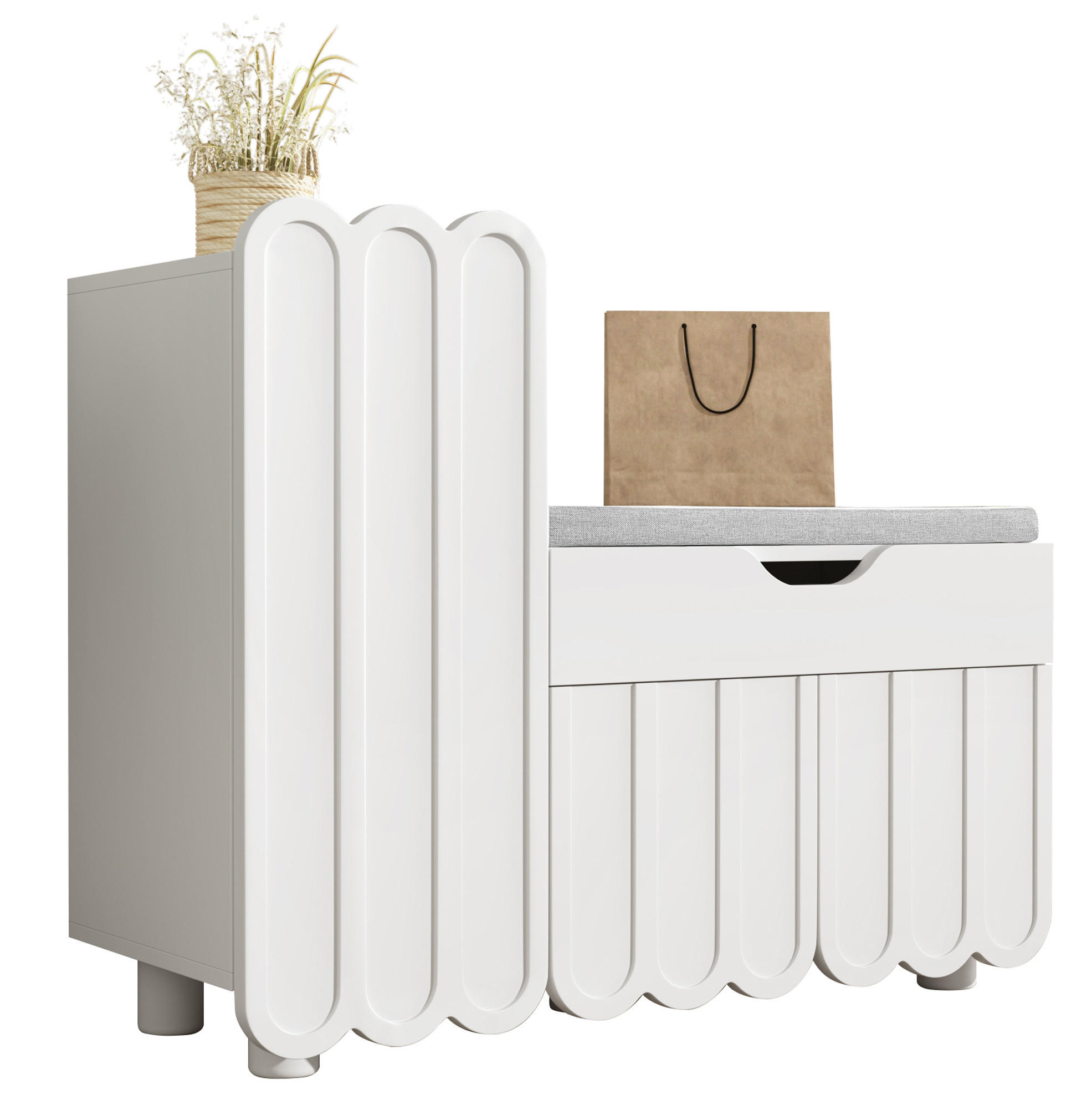SCHUHSCHRANK mit Sitzpolster 90 x 35 x 74,5 cm MDF Weiß - Weiß, Holzwerkstoff (35/74.5/90cm) - Beauniv