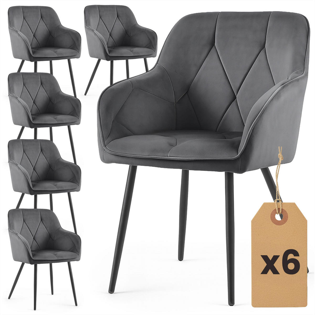 POLSTERSTUHL 6er Set, Metallbeine Graphit, Schwarz 54,5/82,5/58 - Schwarz, Textil (55/83/58cm) - RAUMHIRSCH FURNITURE