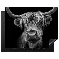 HERDABDECKPLATTE Schottischer Highlander - Hörner - Schwarz - Weiß - Kuh - Wild - Tiere Induktionsmatte 77x59 cm - Schwarz, Kunststoff (77/59/0.2cm) - MuchoWow