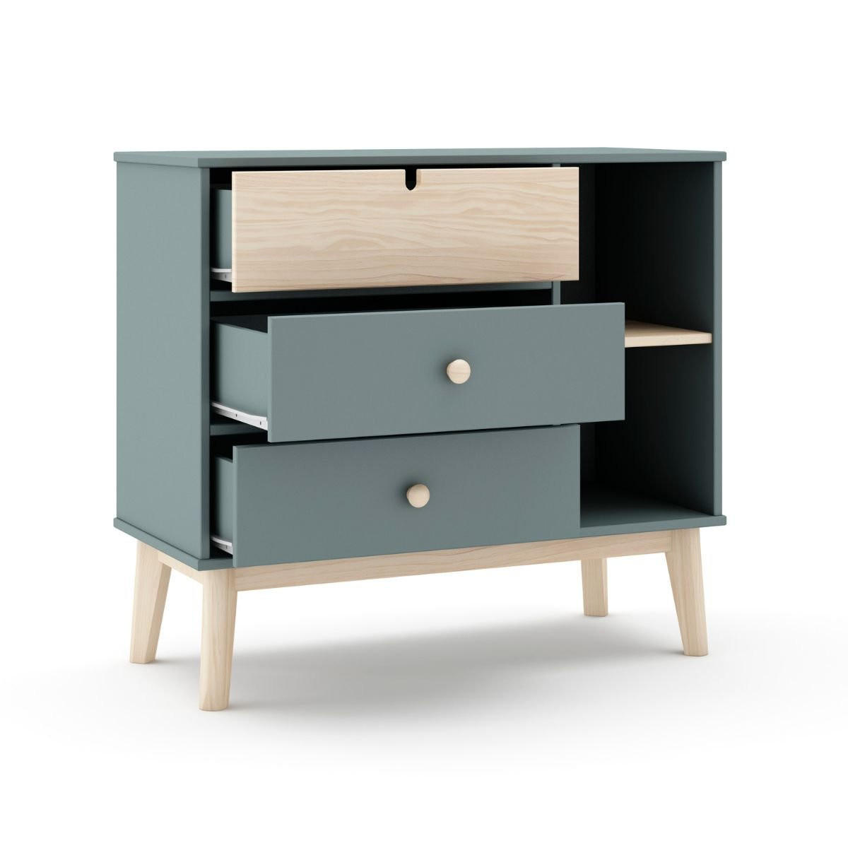 KOMMODE 3 Schubladen und 2 Fächer L90 cm - Estefania - Grün, Holzwerkstoff (40/81/90cm) - Calicosy