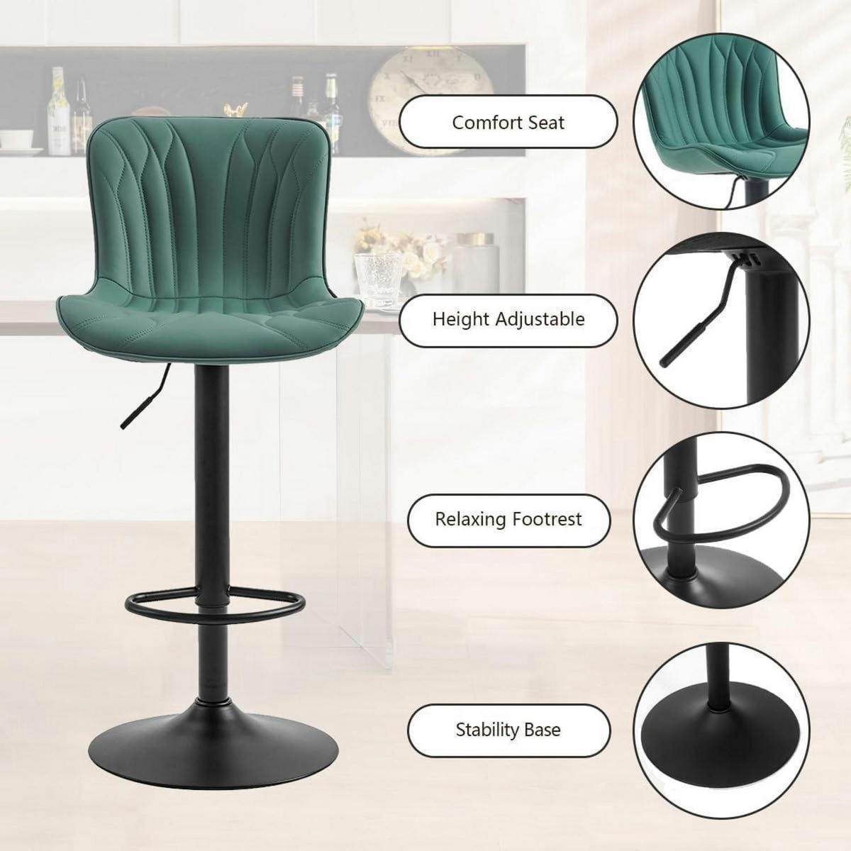BARHOCKER 2er Set Kunstleder Dunkelgrün Höhenverstellbar - Grün, Kunststoff (83/54/48cm)
