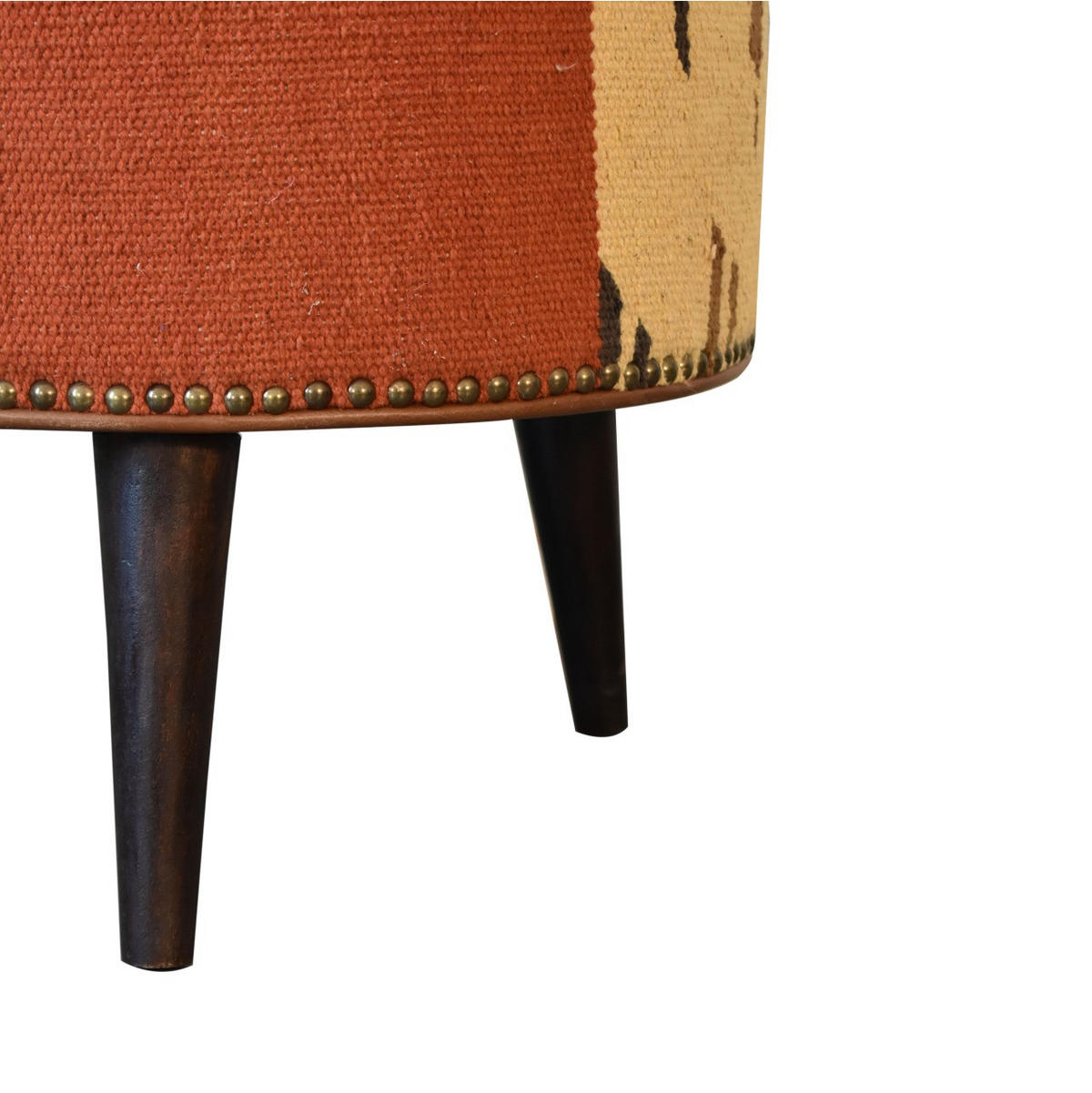 HOCKER mit Durrie-Drucken, Leder-Mix - Messingfarben/Braun, Holz/Metall (45/45/45cm) - Artisan Furniture