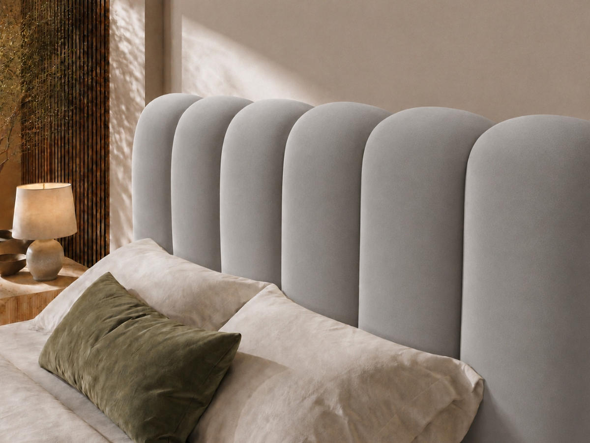 POLSTERBETT MELLOW 140x200 cm in Hellgrau, gepolstertes Kopfteil, Lattenrost, Bettkasten, Velvet-Stoff - Grau, Holz/Textil (140/200cm) - EMLAR Home