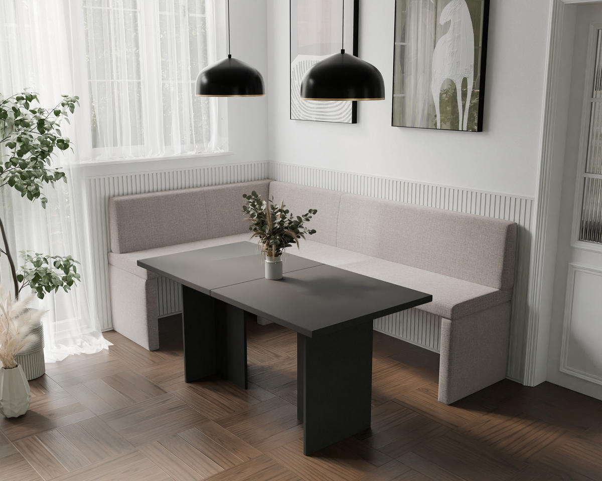 ECKBANK links OWEN Webstoff, 128/168 cm Creme - Creme, Holz/Textil (128/168cm) - Idohome